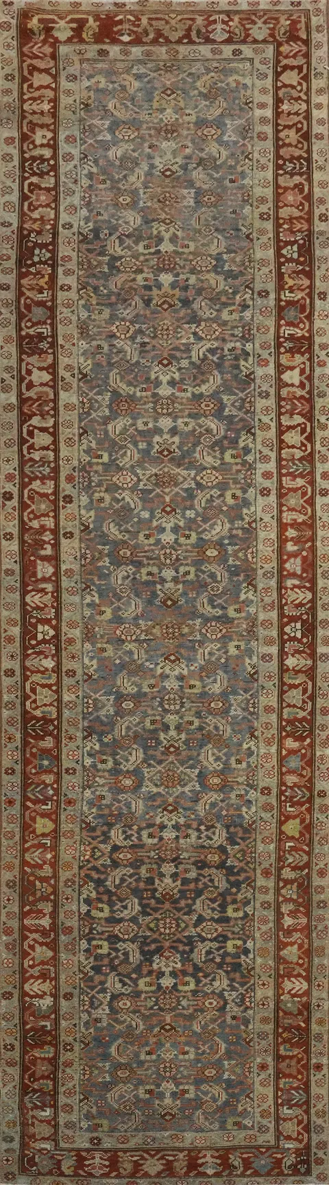 Pre-1900 Vegetable Dye Heriz Bakhshayesh Persian Runner Rug 3x15