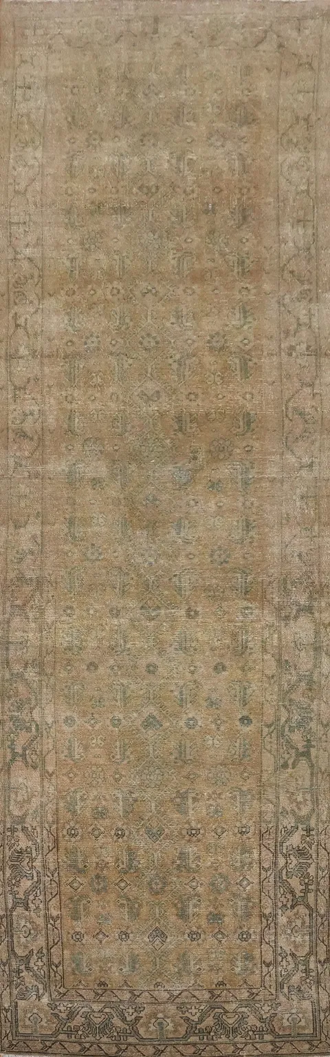 Antique Vegetable Dye Bibikabad Persian Runner Rug 3x13