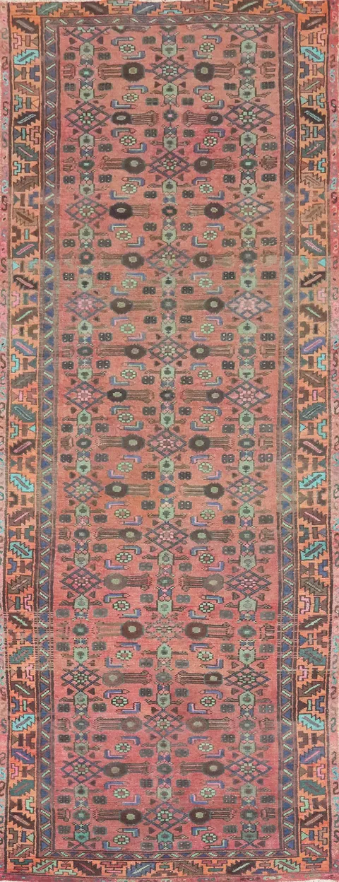 Pink Geometric Hamedan Persian Runner Rug 3x10