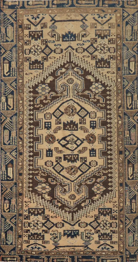 Tribal Geometric Hamedan Persian Rug 3x6