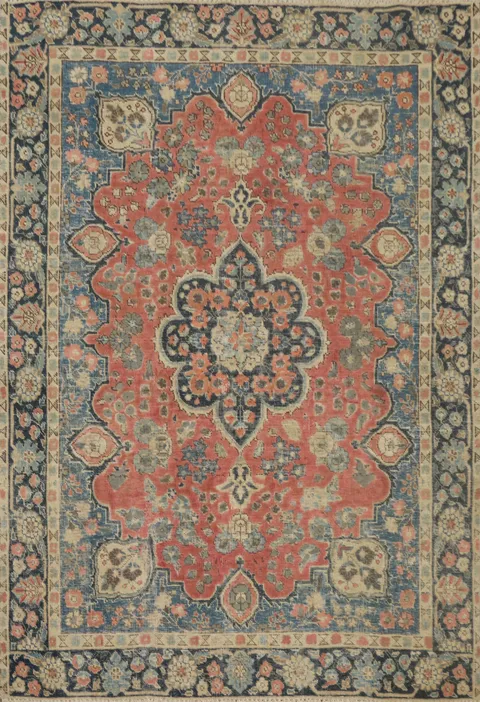 Antique Wool Floral Tabriz Persian Rug 4x6