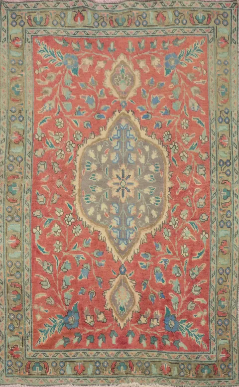 Vintage Wool Floral Tabriz Persian Rug 3x5