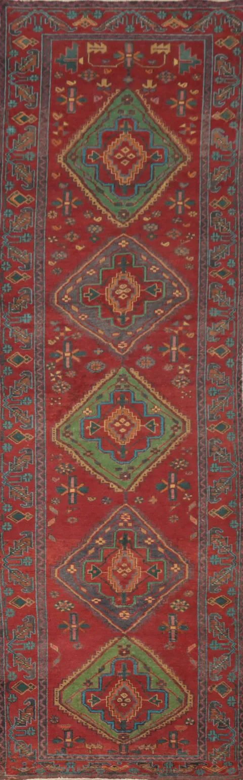 Vintage Geometric Tabriz Persian Runner Rug 3x14