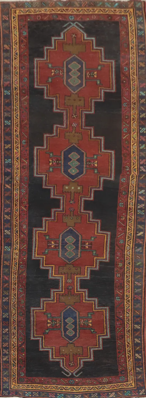 Handmade Wool Ardebil Persian Runner Rug 4x13