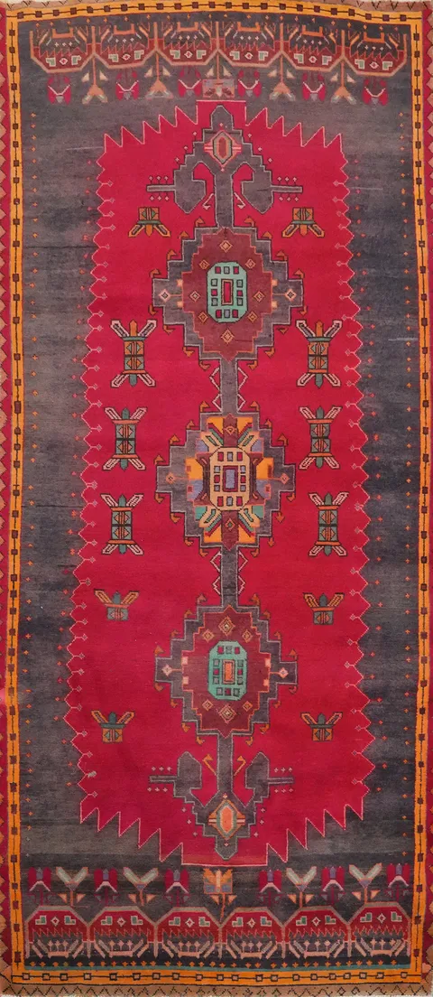 Vintage Geometric Tabriz Persian Runner Rug 4x10
