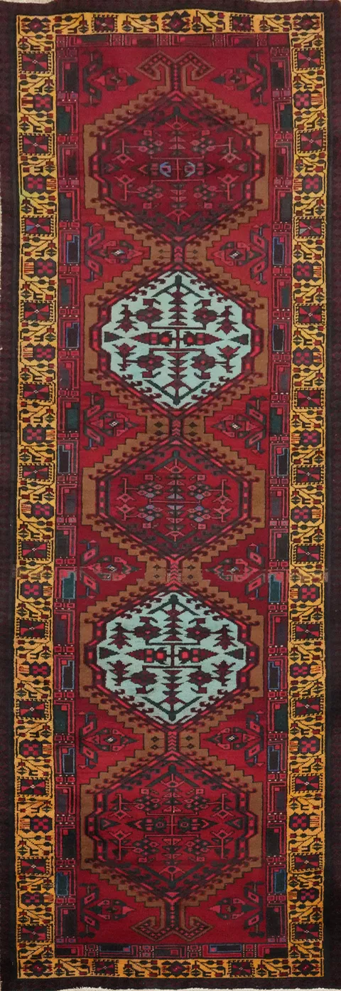 Geometric Red Ardebil Persian Runner Rug 3x11