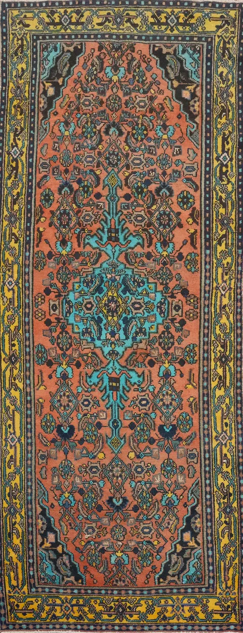 Handmade Wool Hamedan Persian Runner Rug 3x10