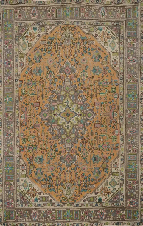 Handmade Wool Geometric Tabriz Persian Area Rug 6x10