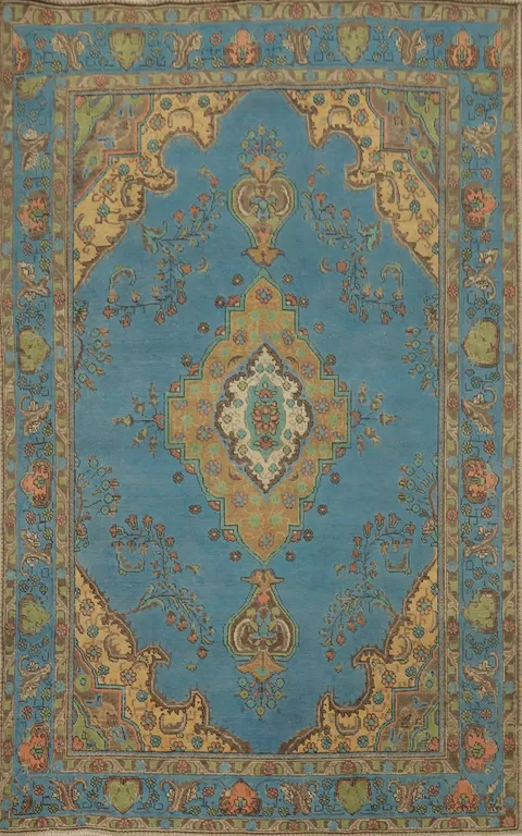 Handmade Blue Tabriz Persian Area Rug 6x9