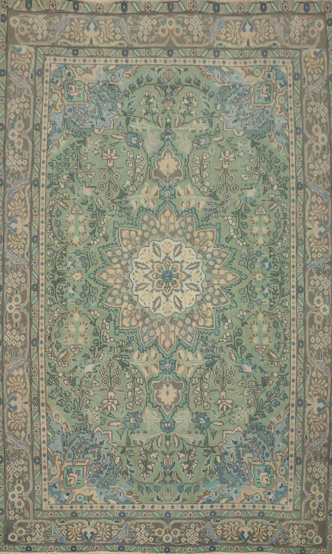 Green Floral Medallion Tabriz Persian Area Rug 7x10