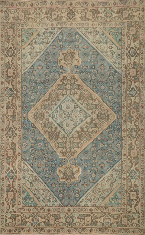 Light Blue Geometric Tabriz Persian Area Rug 6x9