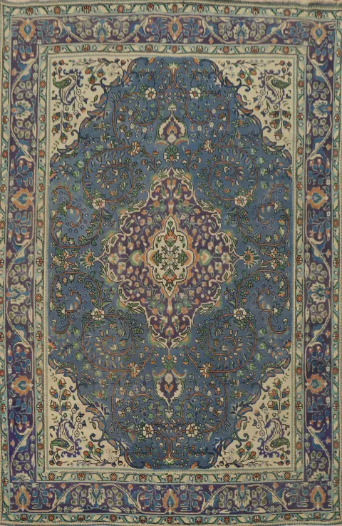 Traditional Floral Blue Tabriz Persian Area Rug 7x9