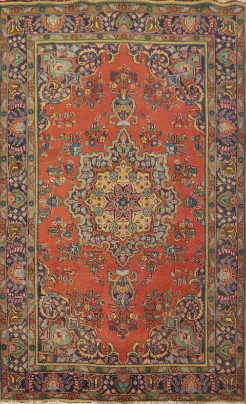 Orange Wool Medallion Tabriz Persian Area Rug 6x9
