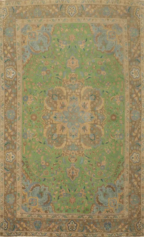 Green Floral Tabriz Persian Area Rug 6x9