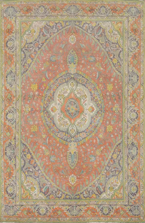 Vintage Floral Medallion Tabriz Persian Area Rug 6x9