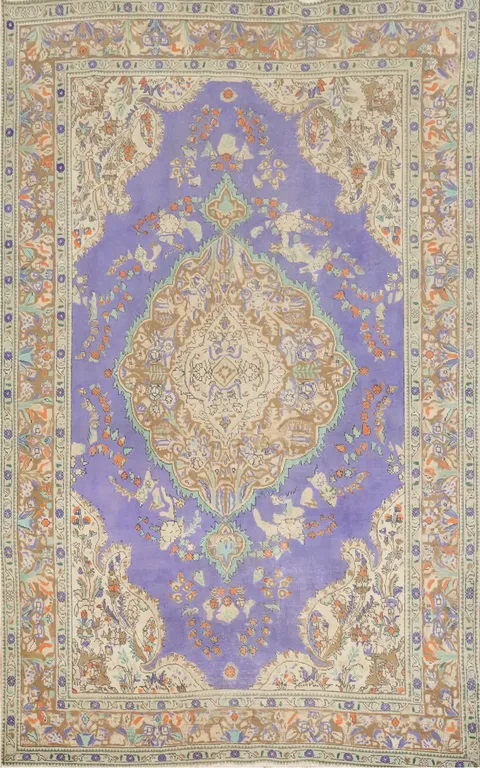 Purple Wool Floral Tabriz Persian Area Rug 7x10