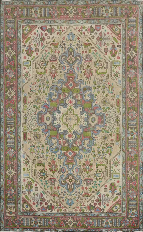 Geometric Wool Tabriz Persian Area Rug 6x9