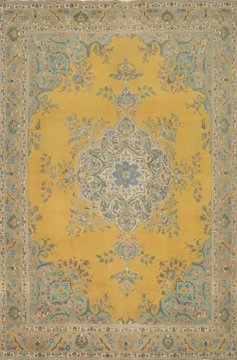 Vintage Wool Floral Tabriz Persian Area Rug 10x12