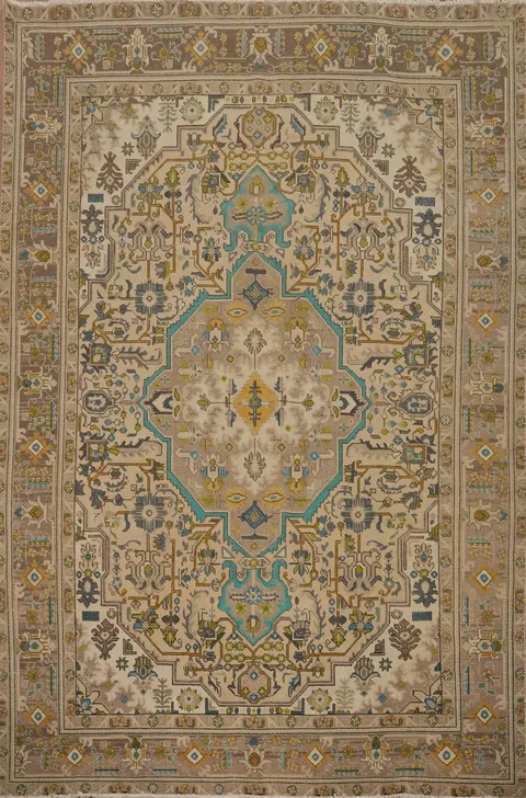 Geometric Wool Tabriz Persian Area Rug 8x11