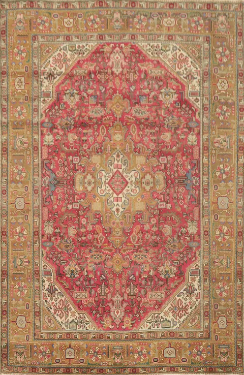 Vintage Wool Tabriz Persian Area Rug 7x9