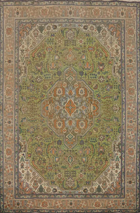 Light Green Wool Tabriz Persian Area Rug 10x12