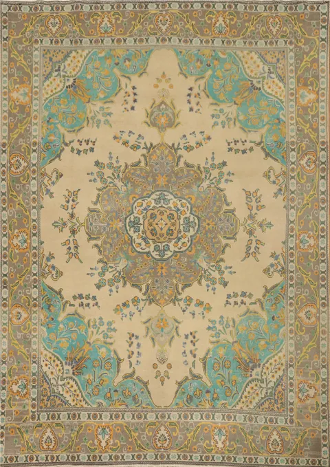 Vintage Wool Tabriz Persian Area Rug 10x12