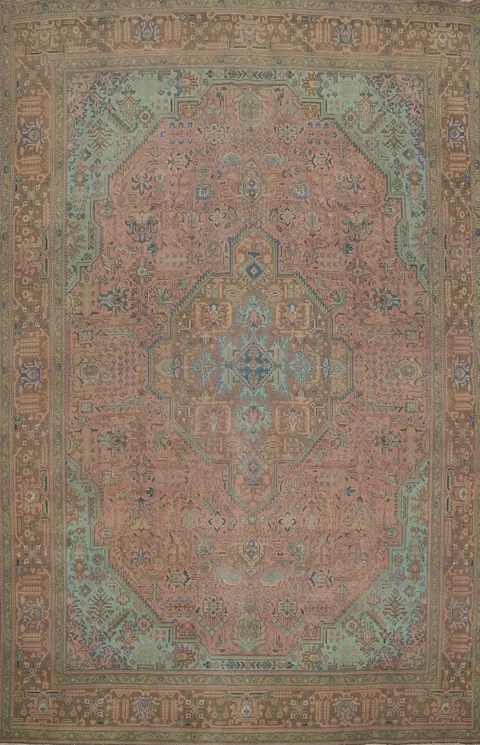 Pink Geometric Tabriz Persian Area Rug 10x13