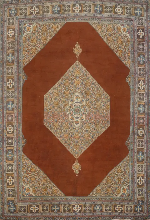 Vintage Geometric Tabriz Persian Area Rug 9x12