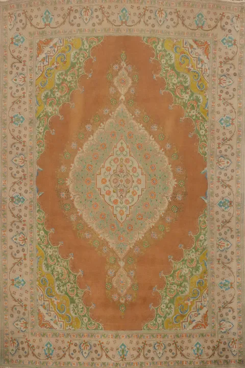 Traditional Wool Orange Tabriz Persian Area Rug 10x13