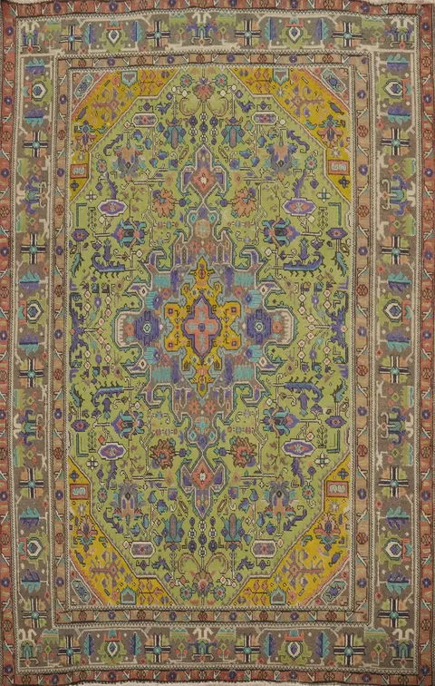 Green Geometric Tabriz Persian Area Rug 6x9