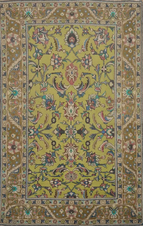 Handmade Green Floral Tabriz Persian Area Rug 6x9