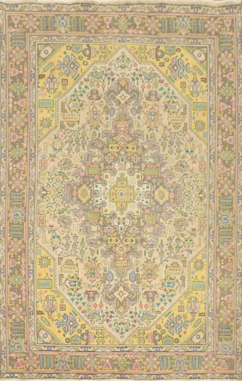 Vintage Geometric Tabriz Persian Area Rug 6x9