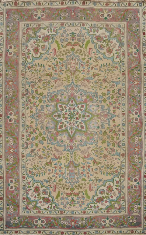 Vintage Wool Floral Tabriz Persian Area Rug 6x10