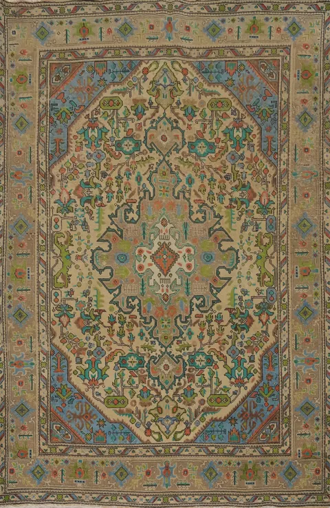 Vintage Geometric Tabriz Persian Area Rug 6x9