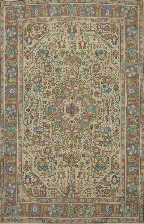 Vintage Wool Tabriz Persian Area Rug 7x9