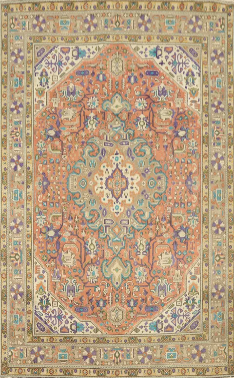 Vintage Wool Tabriz Persian Area Rug 6x9