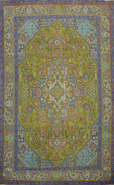 Pistachio Green Wool Tabriz Persian Area Rug 6x9