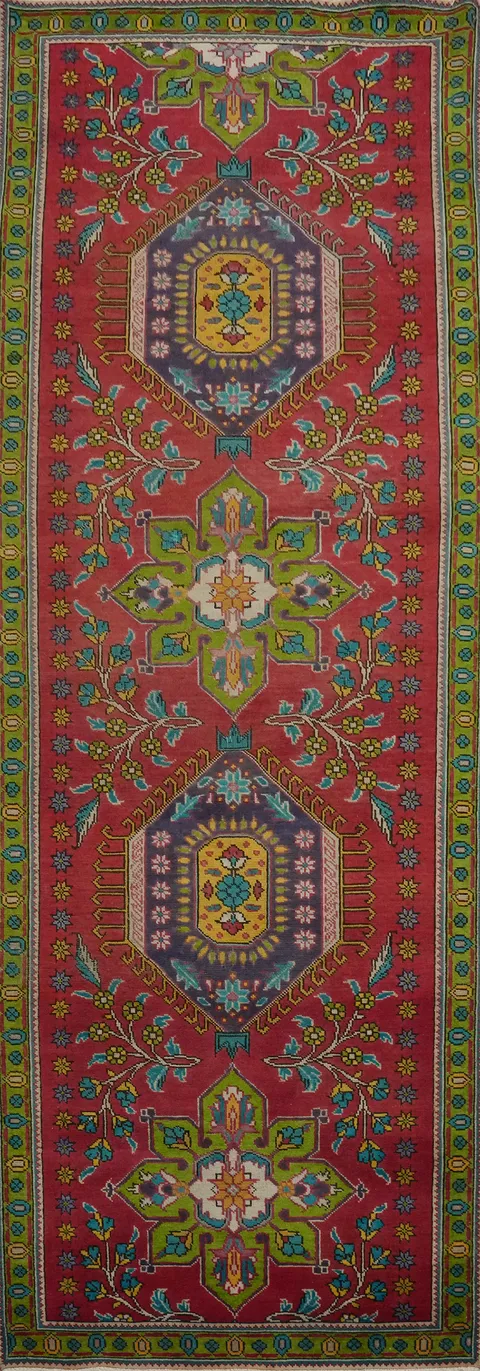 Bohemian Tabriz Persian Runner Rug 3x11 with Floral Medallions and Borders