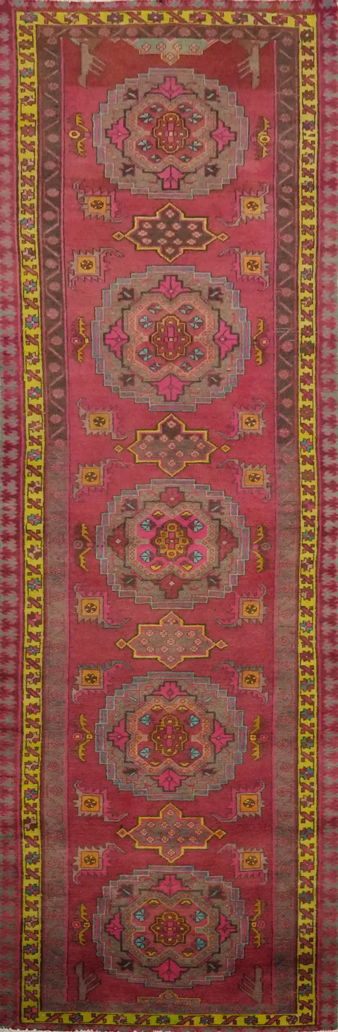 Vintage Geometric Heriz Persian Runner Rug 3x13