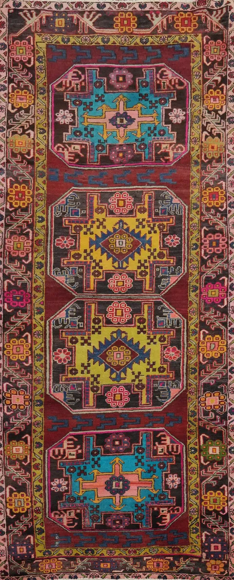 Elephant Foot Heriz Persian Runner Rug 4x10