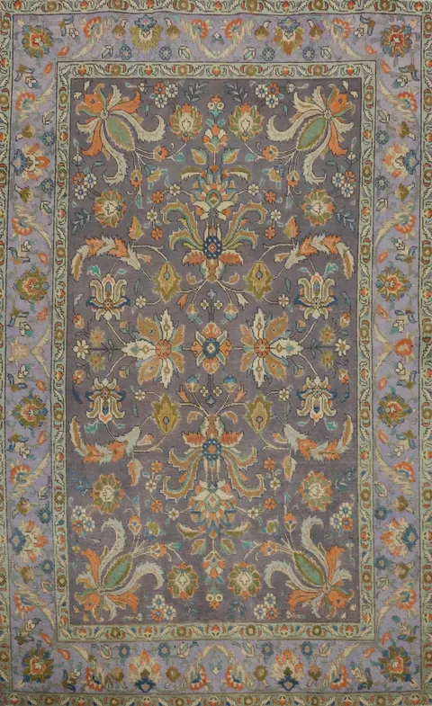 Vintage Purple Floral Tabriz Persian Rug 4x6