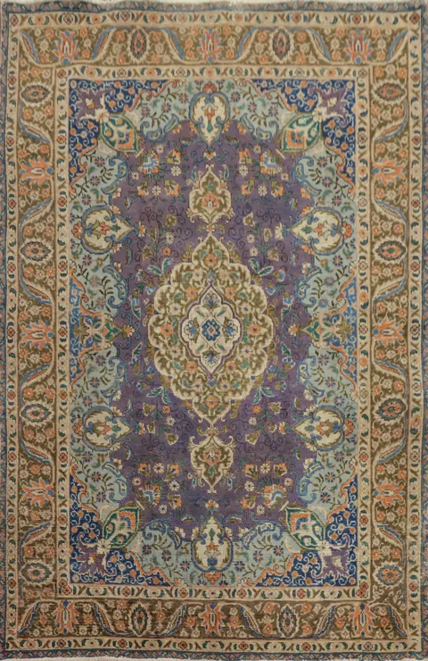 Vintage Purple Floral Tabriz Persian Rug 5x6