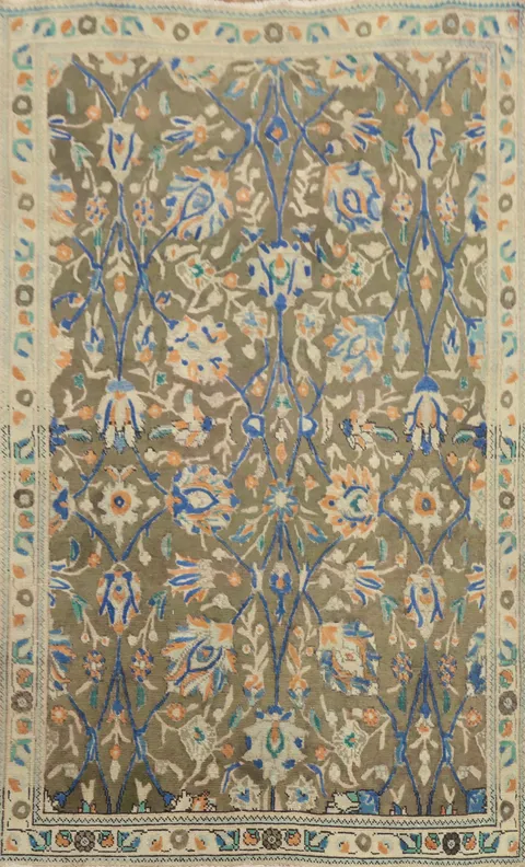 Vintage Floral Wool Tabriz Persian Rug 4x7