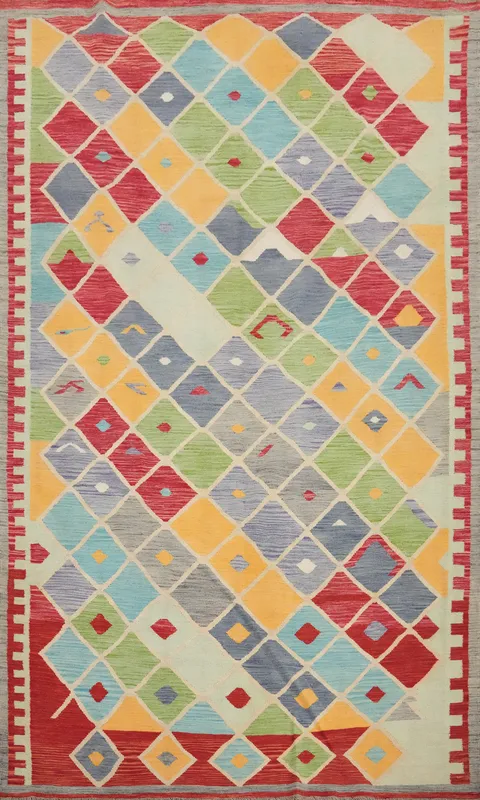 Vegetable Dye Wool Kilim Handwoven Area Rug 7x10