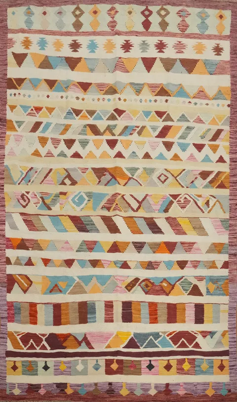 Geometric Wool Kilim Handwoven Area Rug 7x10