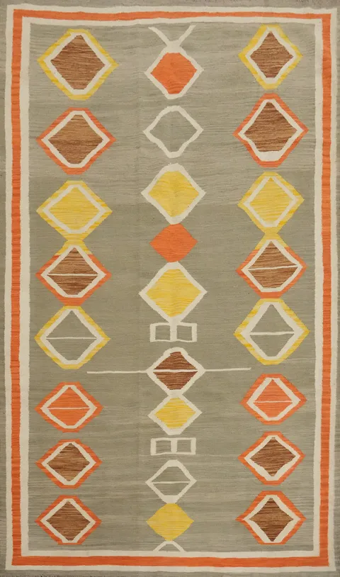 Geometric Wool Kilim Handwoven Area Rug 6x9