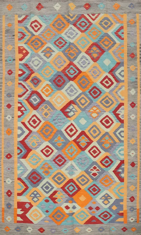 Geometric Kilim Vegetable Dye Area Rug 7x10