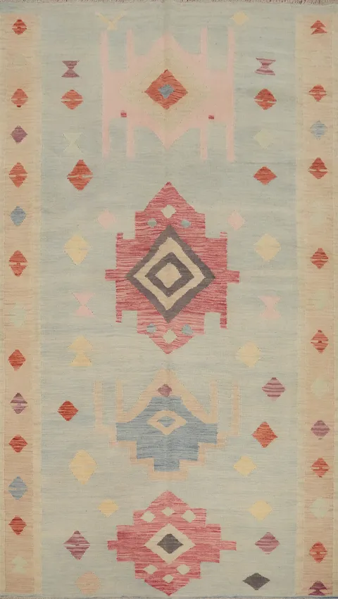 Vegetable Dye Wool Kilim Handwoven Area Rug 5x9