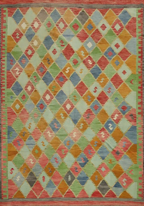 Geometric Kilim Vegetable Dye Area Rug 8x10