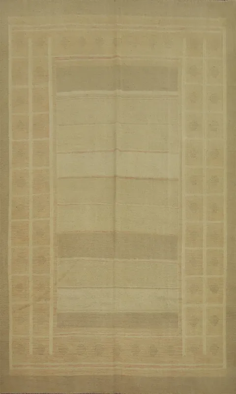 Classic Neutral Toned Kilim Area Rug 6x9 with Minimalist Design